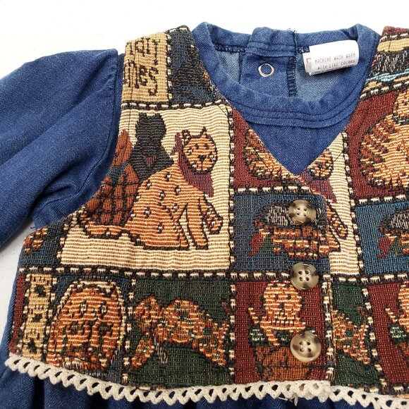 Buster Brown Girls Vintage Denim Romper Tapestry Vest Baby Size 3-6 Months - Picture 4 of 11